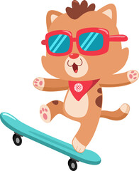 Obraz na płótnie Canvas Cute Baby Cat Cartoon Character Skateboarding. Illustration Isolated On Transparent Background