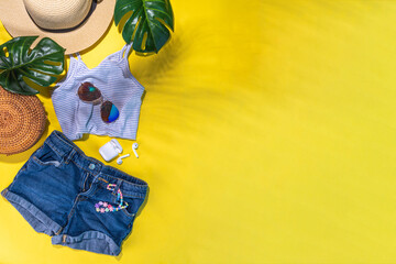 Summer girl casual outfit flat lay