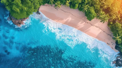 Foto op Plexiglas Aerial view of the sandy beach of Indian Ocean Summer holiday in Zanzibar, Africa © STORYTELLER AI