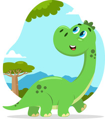 Cute Baby Dinosaur Cartoon Character Walking. Illustration Isolated On Transparent Background