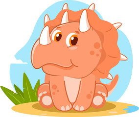 Cute Baby Dinosaur Cartoon Character Seating. Illustration Isolated On Transparent Background © HitToon.com