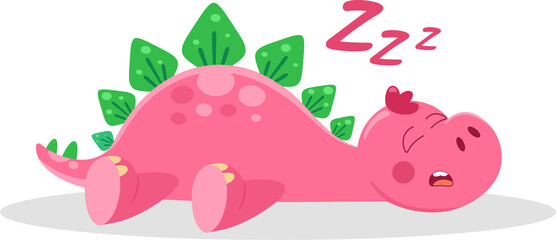 Cute Baby Dinosaur Cartoon Character Sleeping. Illustration Isolated On Transparent Background