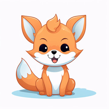 Cartoon illustration of a full body fox sitting isolated on a white background 