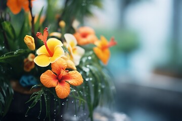 close-up of tropical flowers in humid, warm zone - obrazy, fototapety, plakaty