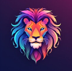 A colourful flat illustration of a lionhead logo 