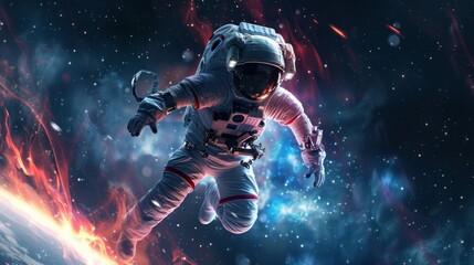 Fototapeta na wymiar man in space with spacesuit, realistic image