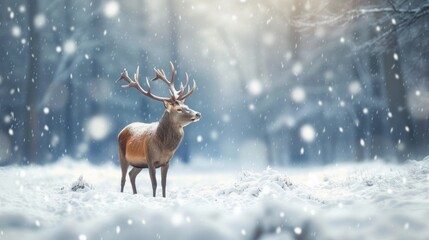 Naklejka na ściany i meble Deer in the snow, christmas period