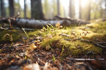 Fototapeta premium forest floor with specks of sunlight hitting the soil