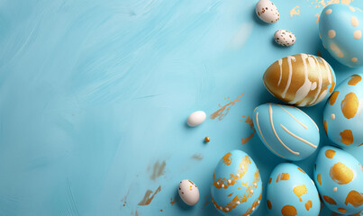 Colorful Easter Eggs with Small Eggs on Blue Background
