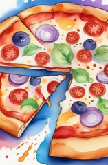 Watercolor appetizing pizza