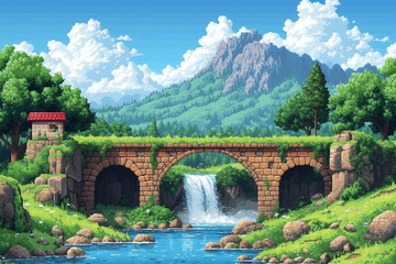 illustration of world of 8 bit video game
