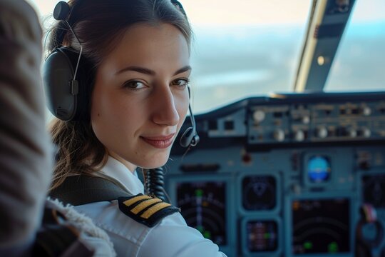 Pilotin bei der Arbeit im Cockpit 