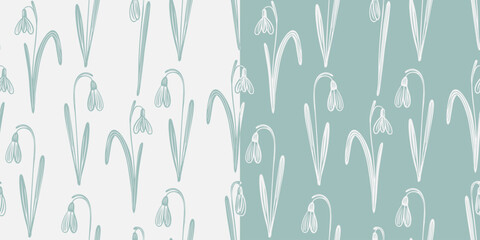 Flower seamless pattern with snowdrop. Spring graphic floral background in vintage style - obrazy, fototapety, plakaty