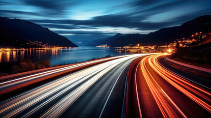 Obraz premium Long Exposure Photo of Night Highway