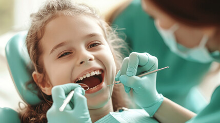 Little Boy Getting Dental Check-up by Dentist - obrazy, fototapety, plakaty