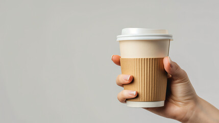 Woman hand with takeaway cup - obrazy, fototapety, plakaty