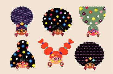 Set of various women characters. Vector bright colourful collection with women's faces for holiday Women's day. Characters design for 8th march, women's day.