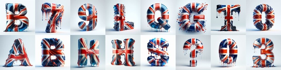 Obraz premium Glasss letters in color of United Kingdom flag. AI generated illustration