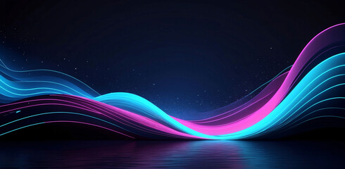 Dark abstract background with glowing wave. Shiny moving lines design element. Modern purple blue gradient flowing wave lines. Futuristic technology concept.