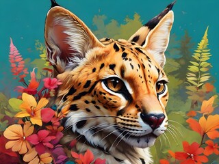 Fototapeta na wymiar A colorful head illustration of serval