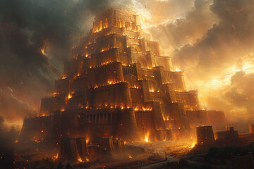illustration of the Tower of Babel from the Old Testament, Bible - 725415110