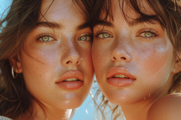 Portrait of two beautiful young women - 725415131
