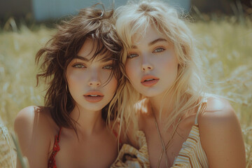 Portrait of two beautiful young women - 725415132