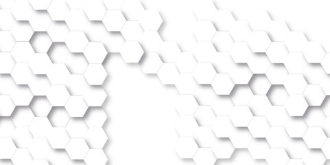 Abstract technology background vector hexagon concept design. Abstract white hexagon background. Surface polygon pattern with glowing hexagon paper texture and futuristic business.