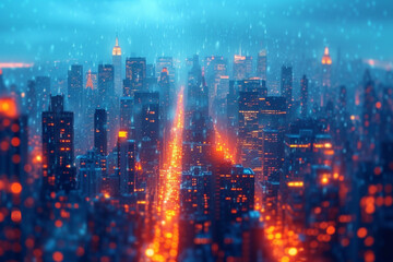Illustration of neon city at night - 725415748