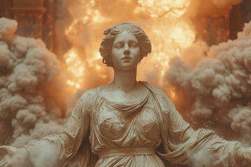 Antique female statue and explosion - 725415788