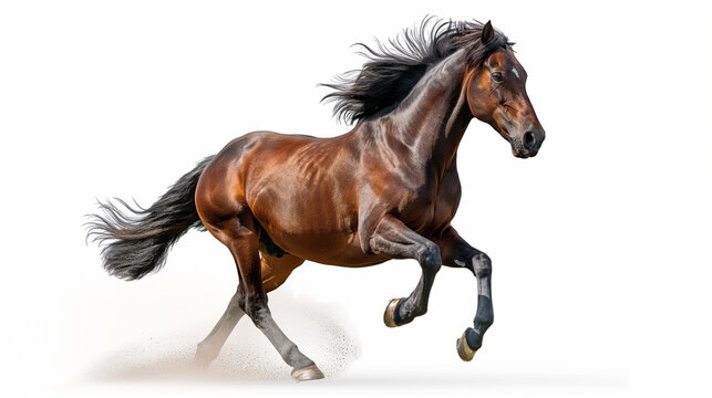 Brown Horse Galloping on White Background