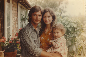 Illustration of young american family photo of 1970s - 725416161