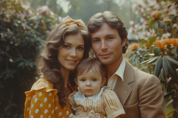 Illustration of young american family photo of 1970s - 725416178