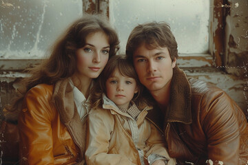 Illustration of young american family photo of 1970s - 725416193