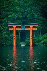 Majestic Torii at Lake Hakone: Serenity Amidst Natural Beauty