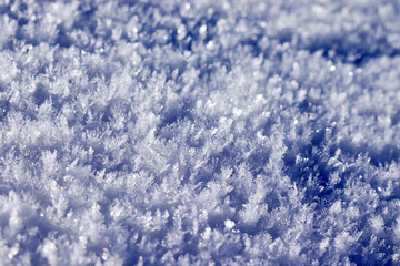 Surface of fresh snow in winter, macro shot