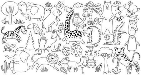Doodle of cute animal sketch. outline vector illustration. - obrazy, fototapety, plakaty