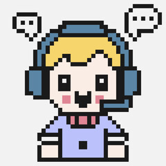 Pixel style help center male operator. Outsourcing technical support.