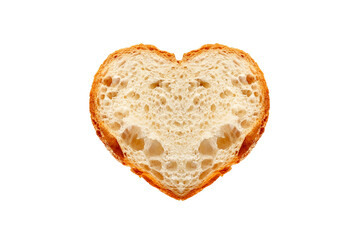 Bread cut in form of heart isolated on white background, homemade bakery concept