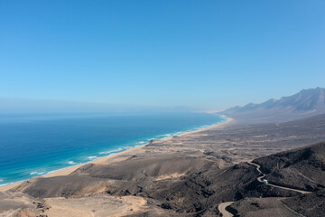 aerial view of Cofete beach at the island of Fuerteventura