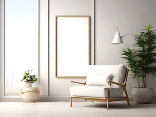 Frame mockup, ISO A paper size. Living room wall poster mockup. Interior mockup with house background. Generative AI