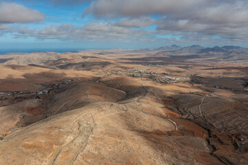 aerial view of a desert landscape on fuerteventura 