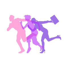 People running in a rush silhoeutte flat design vector illustration.