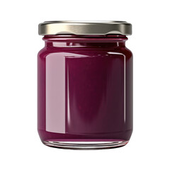 Blank plum jam jar without label isolated on a cut out PNG transparent background