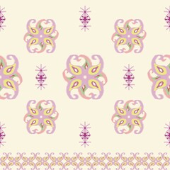 Beautiful Ikat Motif ethnic handmade design. Indian Floral Ethnic on beige background. Concept for ornament print folk embroidery, Indian lehengha blouse pattern, Asia, Turkey,Aztec geometric art. 