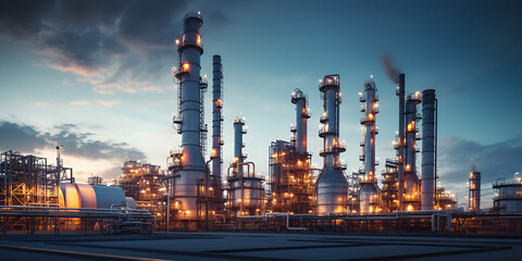 Oil refinery plant for crude oil industry Petroleum gas production - obrazy, fototapety, plakaty