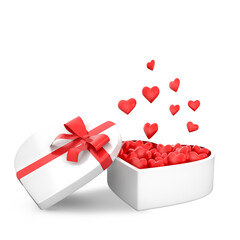 3D Rendering Open Heart Shaped Gift Box With Flying Hearts Isolated On Transparent Background, PNG File Add