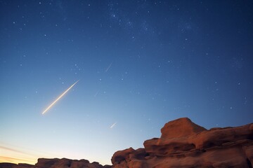 dramatic wide shot of comet streaking through star cluster