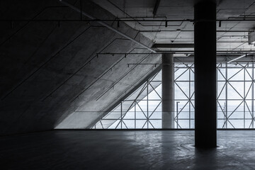 Abstract modern industrial interior background with concrete pillars