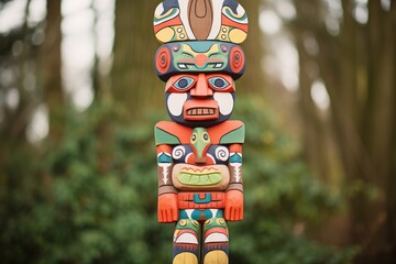 native totem pole made of carved wood